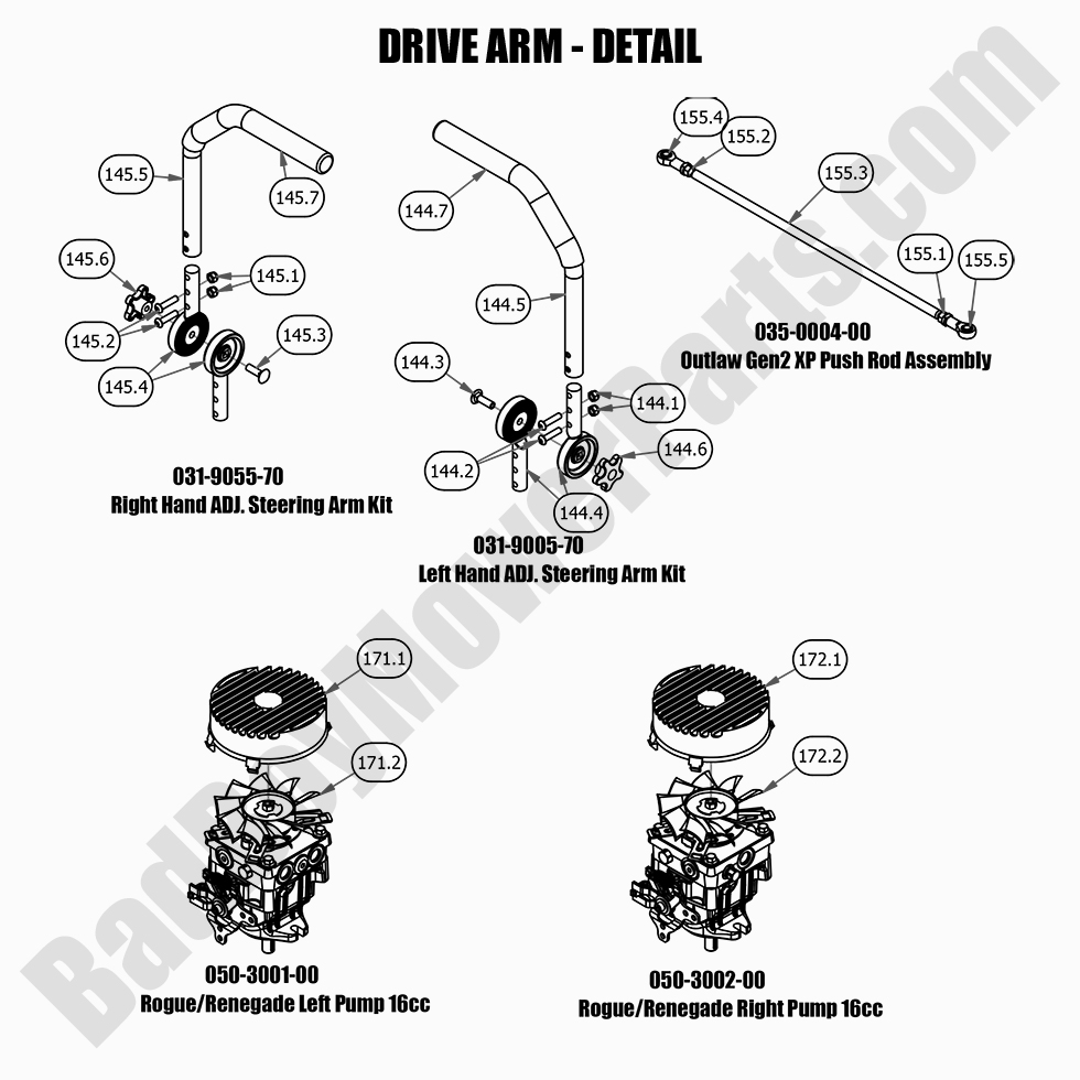 2668 - Bad Boy Mower Parts Lookup > 2021 > Rogue > Drive Arm - Detail